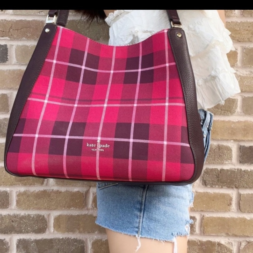 Kate Spade Pink and Brown Plaid Shoulder Bag